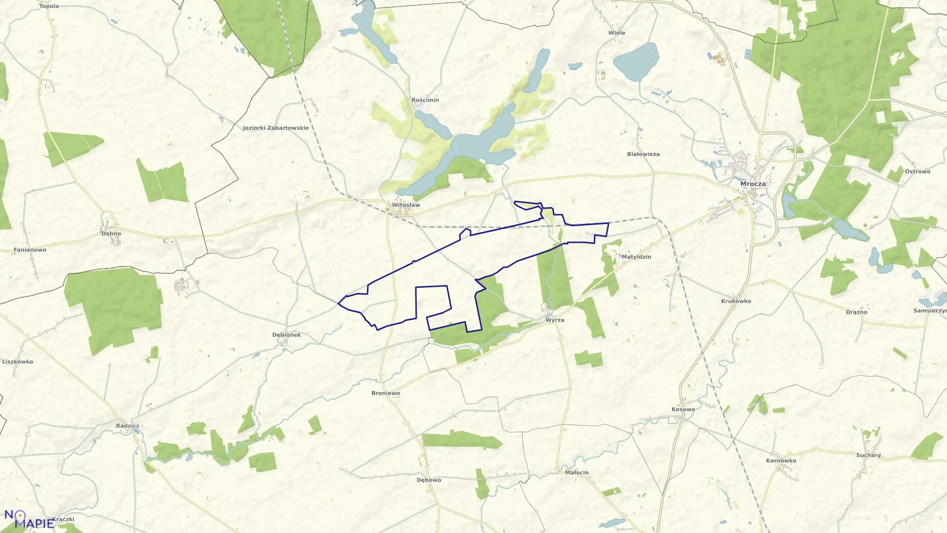 Mapa obrębu Kaźmierzewo w gminie Mrocza