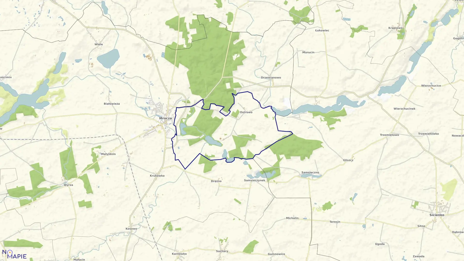 Mapa obrębu Ostrowo w gminie Mrocza